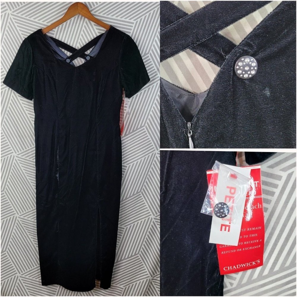 Vintage New Velvet Evening Dress size 10 Petite Formal Cross Back Special Event